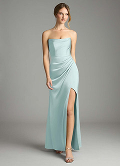 Azazie Leonis Bridesmaid Dresses Mist Mermaid Pleated Stretch Satin Convertible Dress image5
