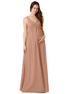 Azazie Yetta Abiti da damigella d'onore premaman Abito A-Line Arricciato con Scollo a V Chiffon Floor-Length image1