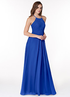 Azazie Ginger Brautjungfernkleider A-Linie Halter Gefaltet Chiffon Kleid Königsblau image1