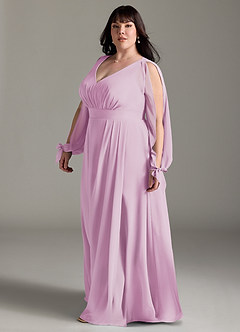 Azazie Matilda Bridesmaid Dresses Candy Pink A-Line Long Sleeve Chiffon Dress image11