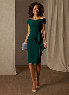 Azazie Monet Mother of the Bride Dresses Pine Sheath Pleated Stretch Crepe Dress image1