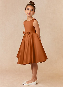 Azazie Coco Flower Girl Dresses Copper A-Line Bow Matte Satin Dress image2