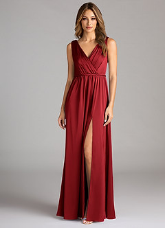 Azazie Tanicia Brautjungfernkleider Eine Linie Plissee Stretch-Satin Kleid Scharlachrot image3
