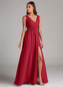 Azazie Tanicia Brautjungfernkleider A-Linie Plissee Chiffon Kleid Scharlachrot image3