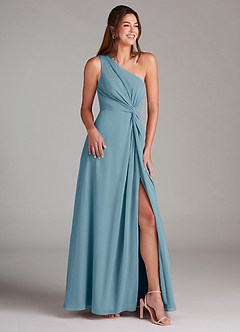 Azazie Brooke Abiti da Damigella Abito A-Line in Chiffon Monospalla Blu Lunatico image4