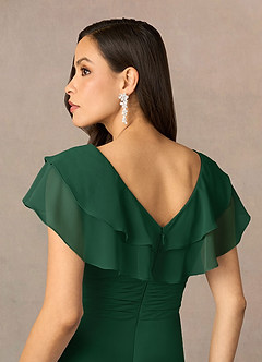 Azazie Snapdragon Kleider für die Brautmutter A-Linie V-Hals Gerüscht Chiffon Kleid Dunkelgrün image5