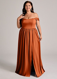 Azazie Calianna Robes de demoiselle d'honneur Robe Trapèze Convertible en Satin extensible Épaule décolletée Orange Brûlée image8