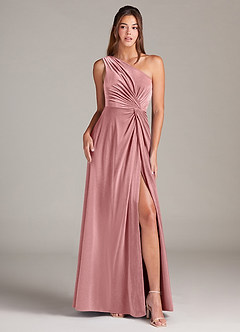 Azazie Brooke Bridesmaid Dresses Dusty Rose A-Line One Shoulder Velvet Dress image1