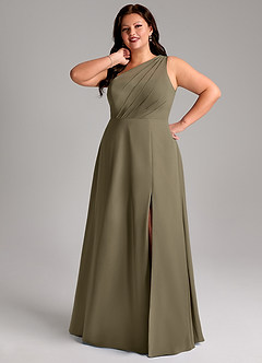 Azazie Phaedra Bridesmaid Dresses Willow Green A-Line One Shoulder Chiffon Dress image13