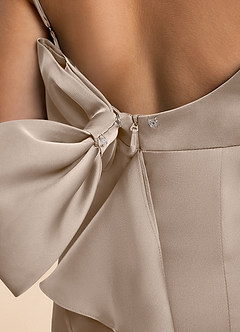 Azazie Lioren Junior Taupe Sheath Bow Stretch Satin Dress image6