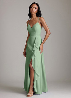 Azazie Naeem Bridesmaid Dresses Matcha A-Line V-Neck Ruffle Chiffon Dress image4
