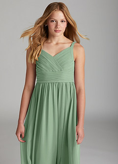 Azazie Chanel Junior Jurk van Chiffon met A-Lijn Sweetheart Halslijn Matcha image6
