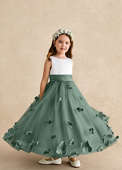 Azazie Vi Flower Girl Dresses Eucalyptus A-Line Sleeveless Tulle Dress image8