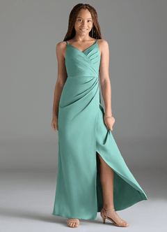 Azazie Maci Junior Aqua Mermaid Pleated Stretch Satin Dress image3