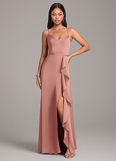 Azazie Naeem Robes de demoiselle d'honneur Robe Trapèze en Satin extensible Rosette image4