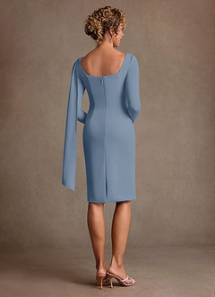 Azazie Merian At-home Try On Dresses Dusty Blue Column Pleated Stretch Crepe Dress image2