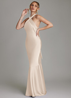 Azazie Reign Bridesmaid Dresses White Alabaster Mermaid Pleated Stretch Satin Dress image6