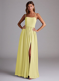 Azazie Calianna Jurken voor bruidsmeisjes Converteerbaar Jurk van Chiffon met A-Lijn Off the Shoulder Citroensorbet image1