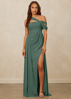 Christian Siriano Bridal for Azazie 1014 Bridesmaid Dresses Sea Moss A-Line Off the Shoulder Chiffon Dress image4
