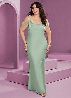 Barbie ♥ Azazie Jurken voor bruidsmeisjes Jurk van Stretch Satijn met Kolom Geplooid Agave image9