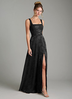 Azazie Cheyenne Bridesmaid Dresses Black A-Line Pleated Floral Jacquard Burnout Dress image4