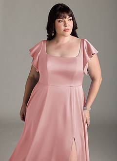 Azazie Bondi Bridesmaid Dresses Powder Pink A-Line Bow Stretch Satin Dress image11