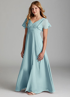 Azazie Kimber Junior Sea Glass A-Line Pleated Chiffon Dress image5