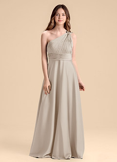 Azazie Charlize Junior Vestido de Escarcha de Satén Elástico de Corte en A con Plisado image1