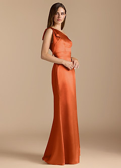 Azazie Rinna Bridesmaid Dresses Burnt Orange Mermaid Ruched Metallic Satin Dress image3