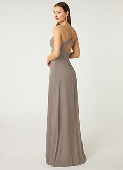 Azazie Minie Bridesmaid Dresses Taupe A-Line Bow Chiffon Dress image5