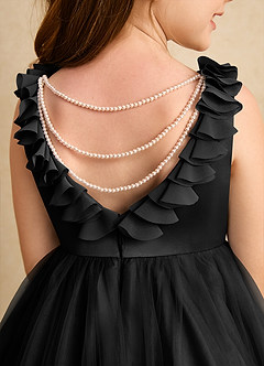 Azazie Lorita Abiti da Ragazza di Fiori Abito A-Line in Tulle Perline Nero image8