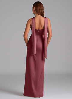Azazie Calandra Bridesmaid Dresses Desert Rose A-Line Pleated Stretch Satin Dress image6