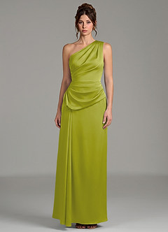 Azazie Zahira Bridesmaid Dresses Lemongrass Sheath One Shoulder Stretch Satin Dress image3