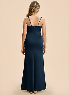 Azazie Adrienne Junior Dark Navy Sheath Pleated Stretch Satin Dress image2