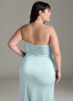 Azazie Yola Bridesmaid Dresses Mist Sheath V-Neck Pleated Stretch Satin Convertible Dress image15