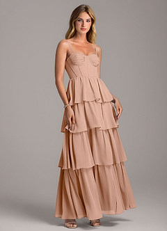 Azazie Alanna Bridesmaid Dresses Champagne Rose A-Line Sweetheart Neckline Chiffon Dress image1
