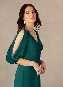 Azazie Bronwyn Abiti per la Madre della Sposa Abito A-Line in Chiffon Increspato con Scollo a V Verde Pavone image3