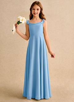 Azazie Puppy Girls Formal Flower Girl Dresses Powder Blue A-Line Pleated Chiffon Dress image3