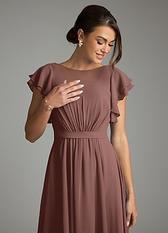 Azazie Daphne Modest Bridesmaid Dresses A-Line Ruffled Chiffon Floor-Length Dress image5