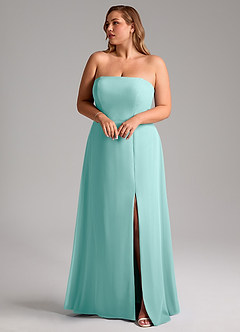 Azazie Wren Vestidos de damas de honor Vestido de Aqua de Gasa de Corte en A Convertible con Corte Lateral image10