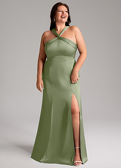 Azazie Rue Bridesmaid Dresses Pistachio Mermaid Pleated Stretch Satin Dress image11