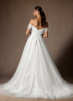 Azazie Rowe Wedding Dresses Diamond White Ball-Gown Off the Shoulder Tulle Dress image2