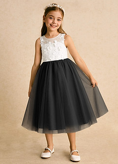 Azazie Lina Flower Girl Dresses Ivory Black Ball-Gown Lace Dress image2