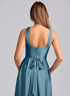 Azazie Dixie Brautjungfernkleider A-Linie Plissee Stretch-Satin Kleid Bermudablau image2