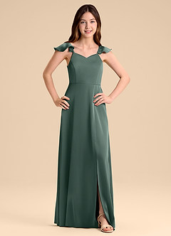 Azazie Everett Junior Sea Moss A-Line Bow Stretch Satin Dress image6