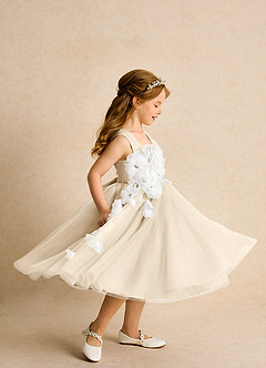 Azazie Dovey Robe Demoiselle D'honneur Fillette Robe Princesse en Tulle Arc Champagne image5