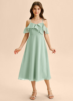 Azazie Kamilla Junior Robe Trapèze en Mousseline de soie Épaule décolletée Agave image6