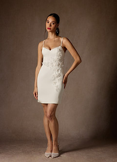 Azazie Leyla Wedding Dresses Diamond White Sheath Sweetheart Neckline Crepe Back Satin Dress image2