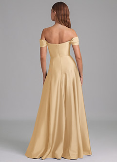 Azazie Seriana 신부 들러리 드레스 A라인 오프 더 숄더 스트레치 새틴 바닥 길이 드레스 image5