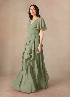 Azazie Watson Abiti per la Madre della Sposa Abito A-Line in Chiffon con Scollo a V Pistacchio image2